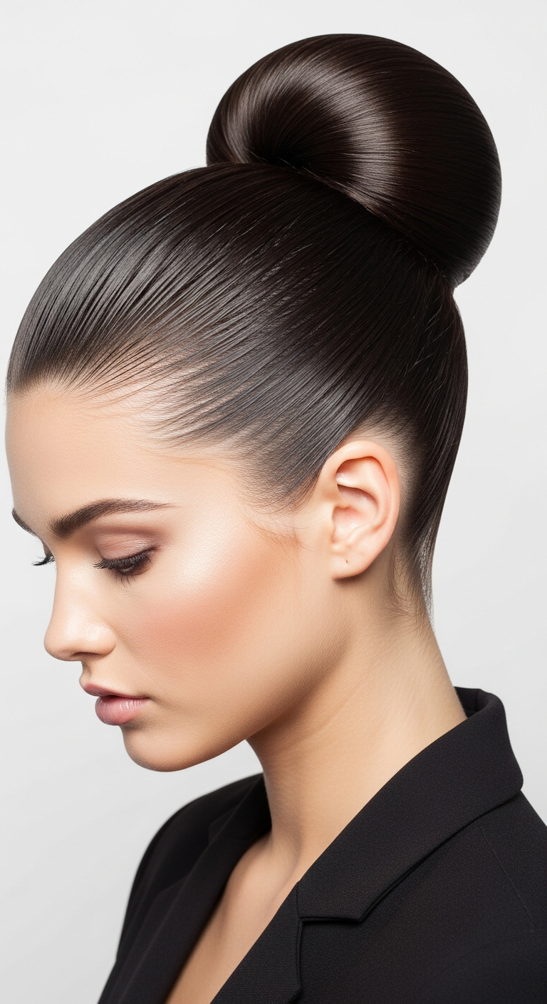 Polished sleek bun with smooth finish