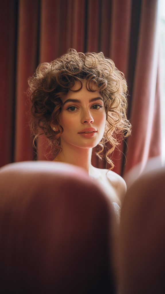 Soft curly updo with volume, elegant evening look, rich texture, luxurious hairstyle.