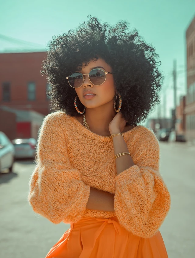 Casual glam curly hairstyle, effortless, stylish, laid-back elegance.