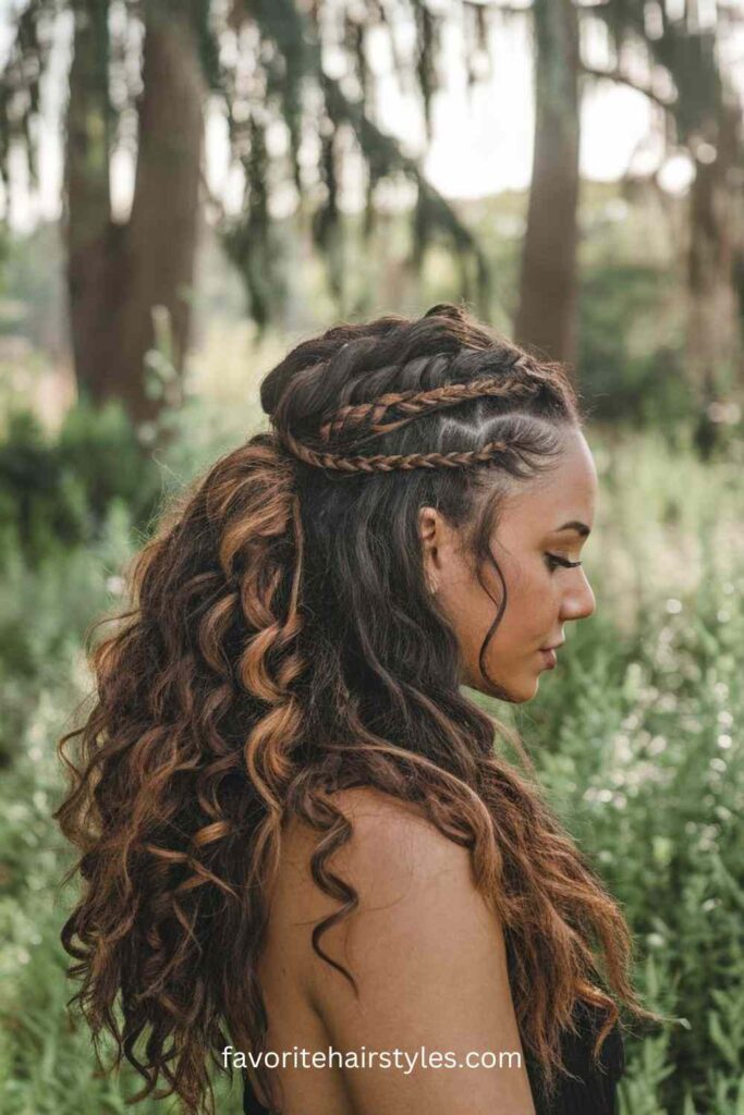Bohemian braided curls, earthy and natural, textured and free-spirited.