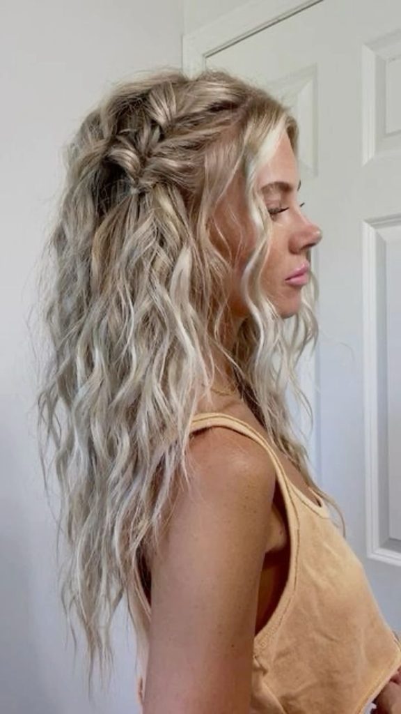 Bohemian waves with natural blonde tones, carefree hair style, effortless beauty