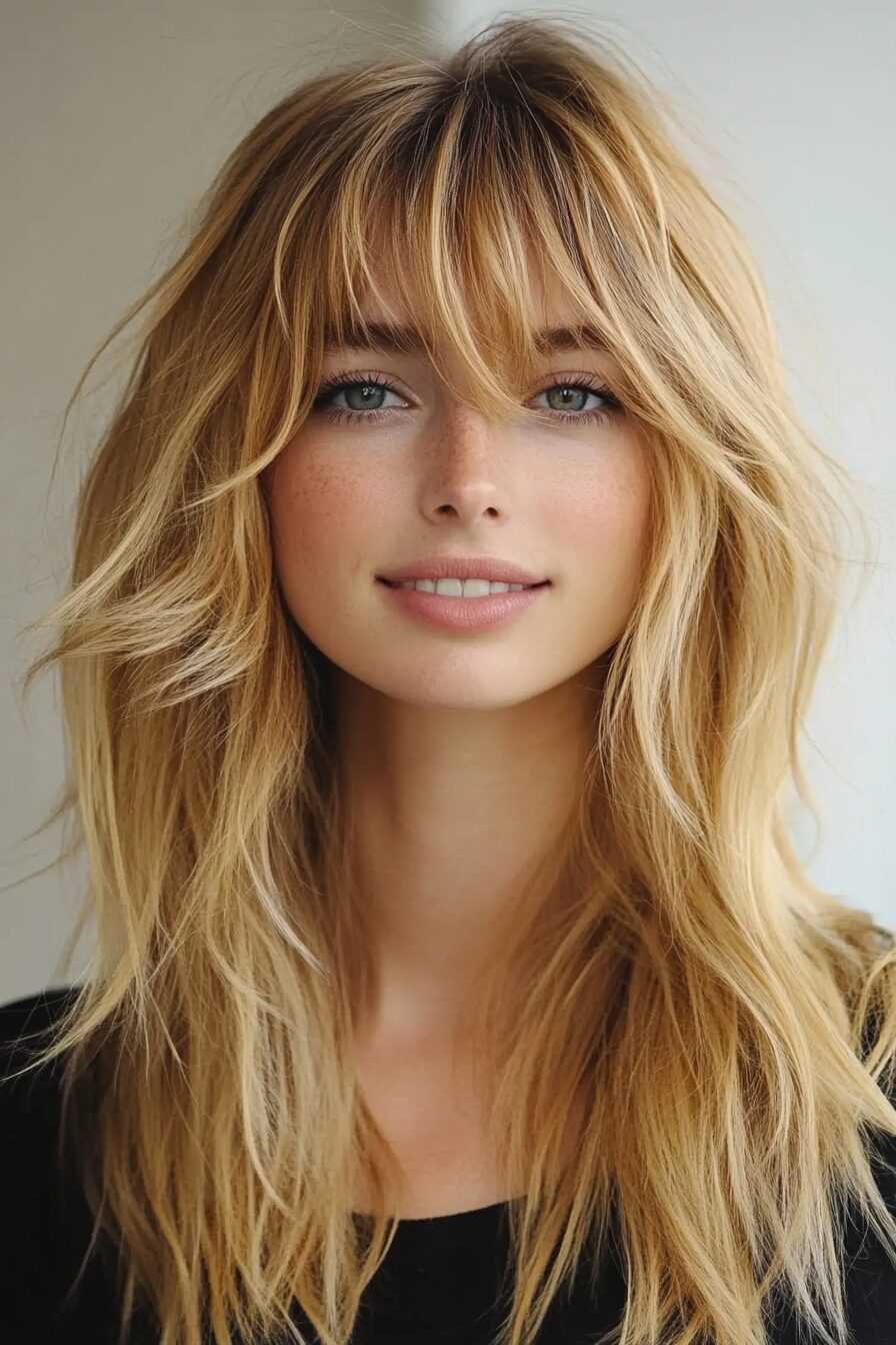 Textured blonde layers with casual flair, natural hair style, effortless beauty