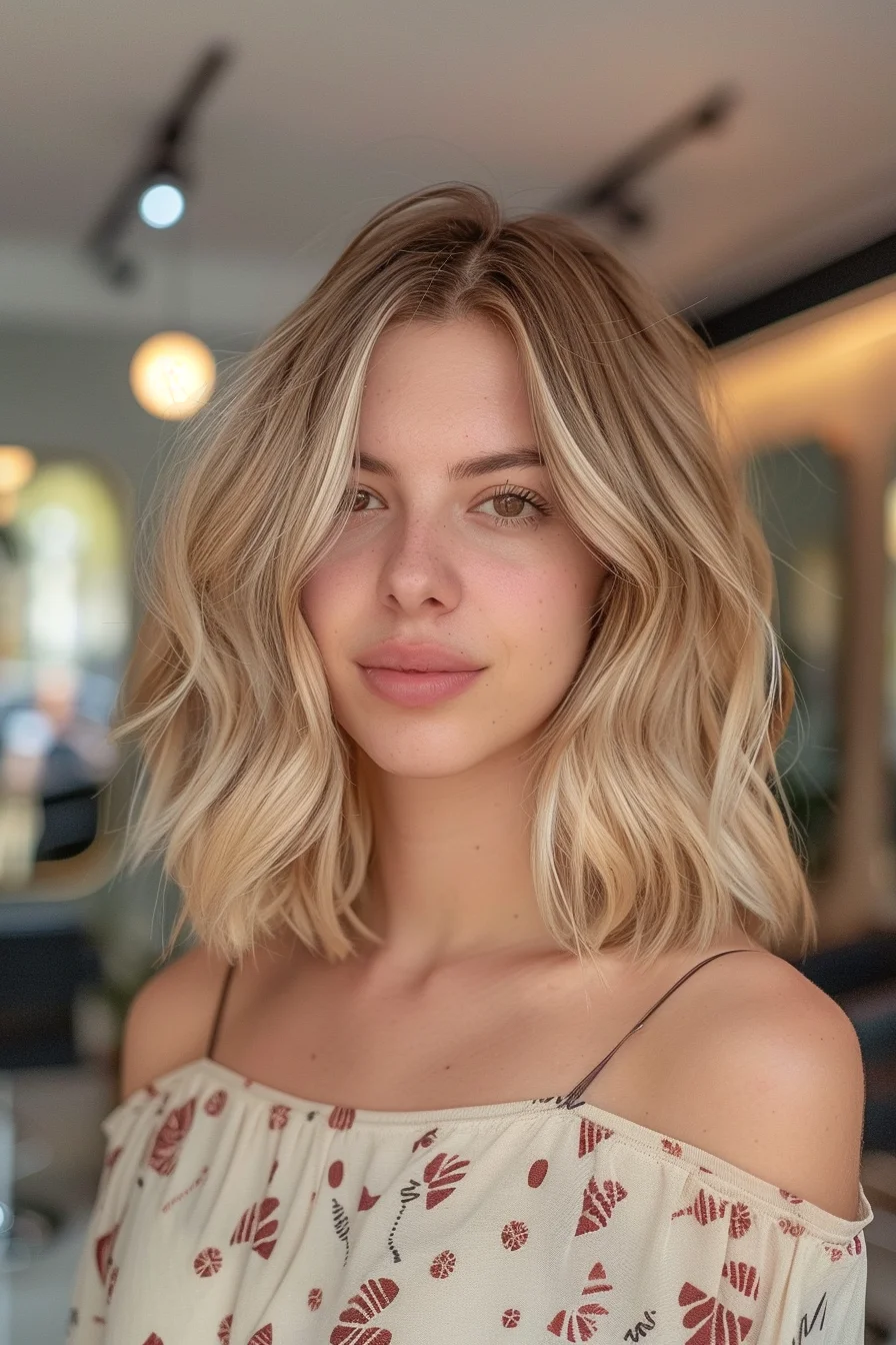 Effortless blonde waves in spring salon light, natural vibes, Pinterest hair inspiration