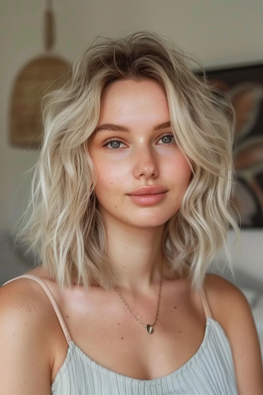 Soft textured blonde hair, effortless spring style, natural waves