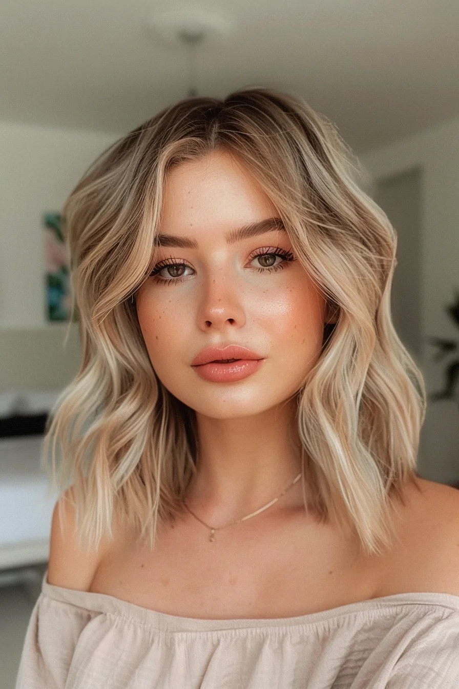 Soft blonde balayage, natural spring hair, subtle sun-kissed effect