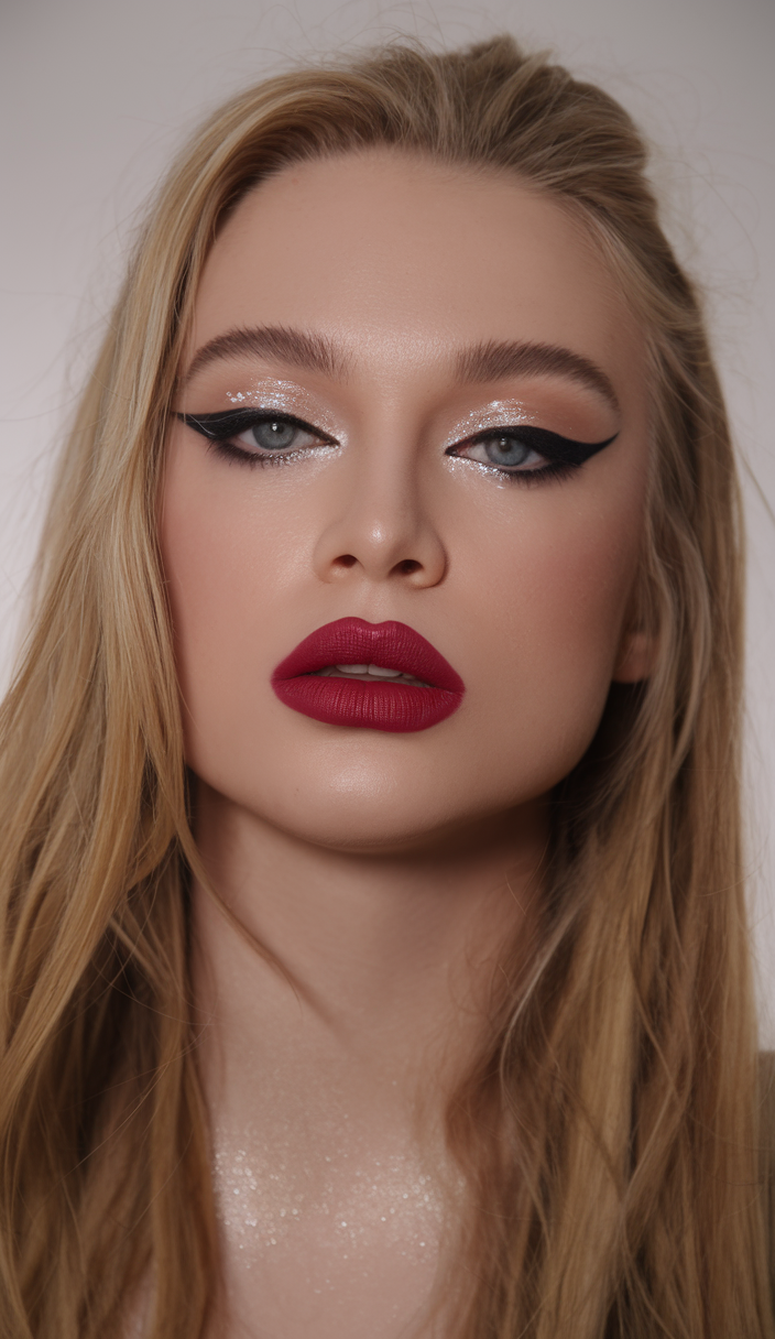 Glamorous red carpet waves, elegant and luxurious, statement look