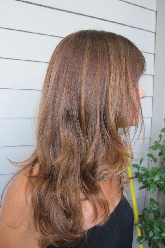 Feathered layers with face-framing highlights, dimensional haircut, sophisticated look