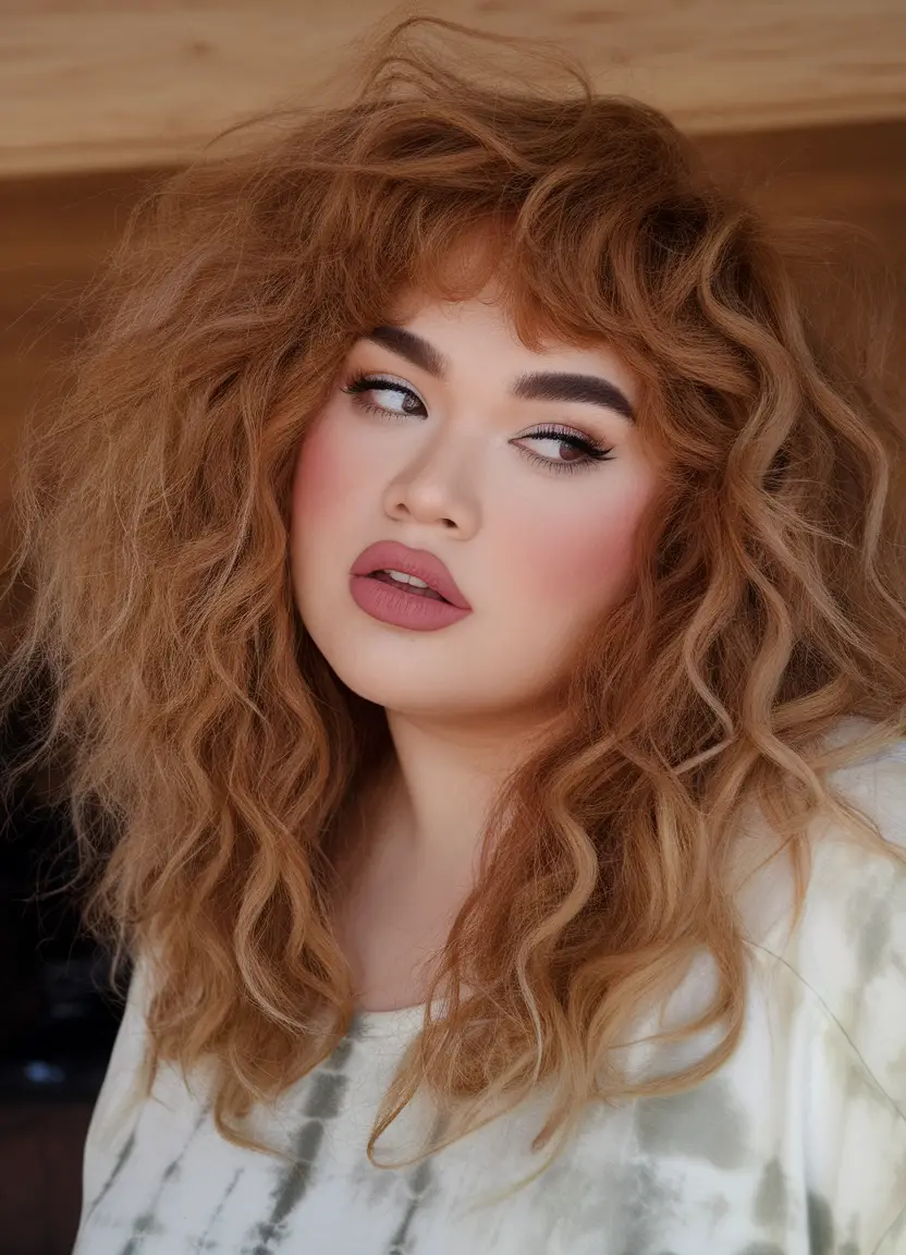 Textured curls with soft bangs, relaxed and trendy, spring haircut