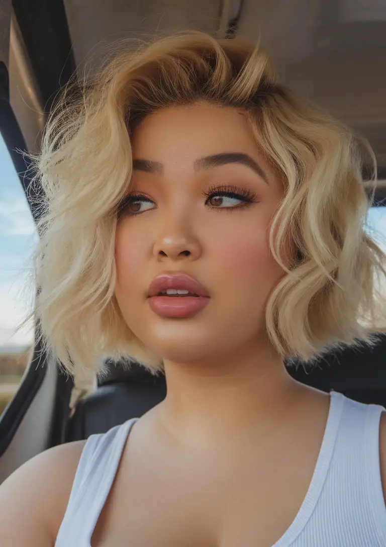 Soft waves with blonde highlights, elegant and chic, spring hairstyle