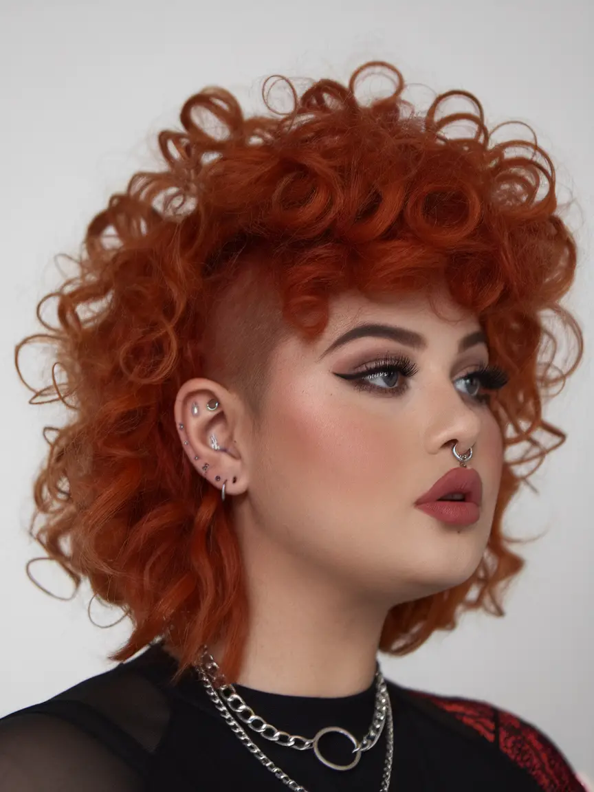Red curls with undercut detail, bold and edgy, spring hairstyle