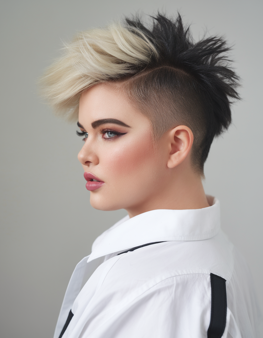 Dynamic two-toned faux hawk, bold and edgy, modern hairstyle