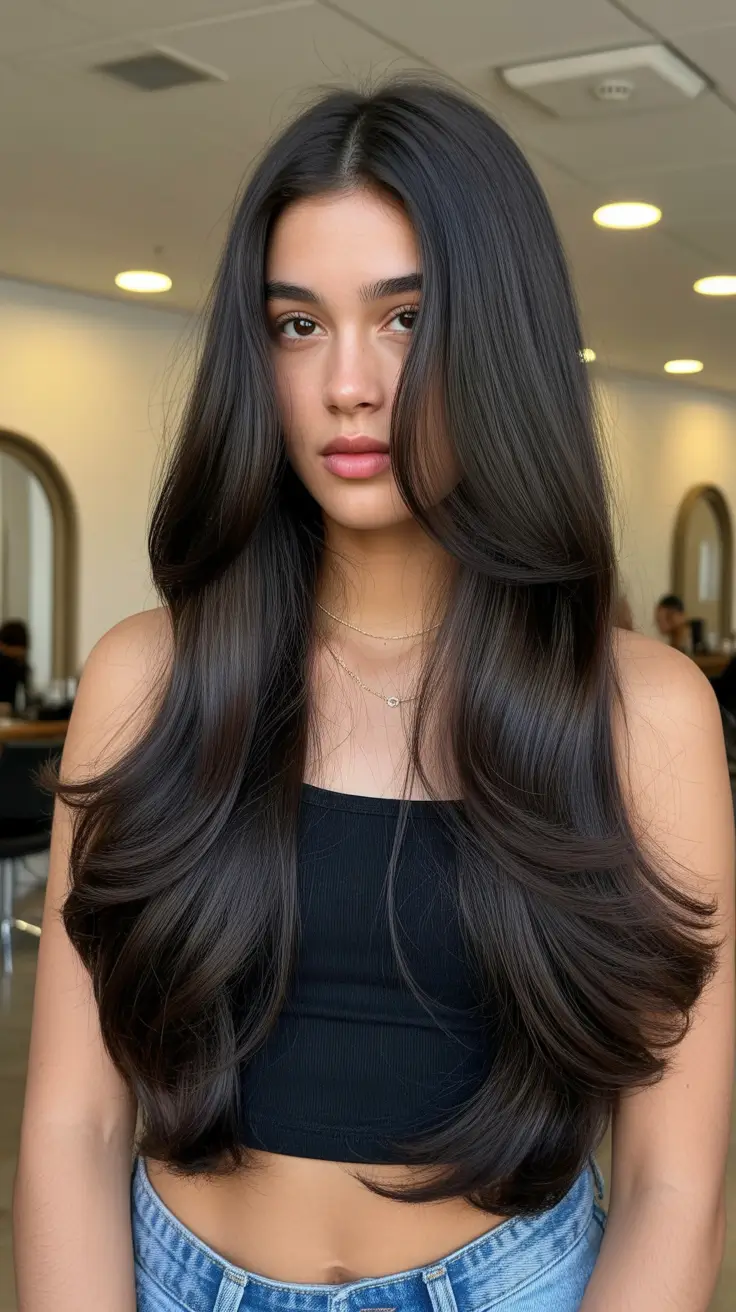 Long hair with a glamorous blowout, sleek finish, Pinterest hair trends