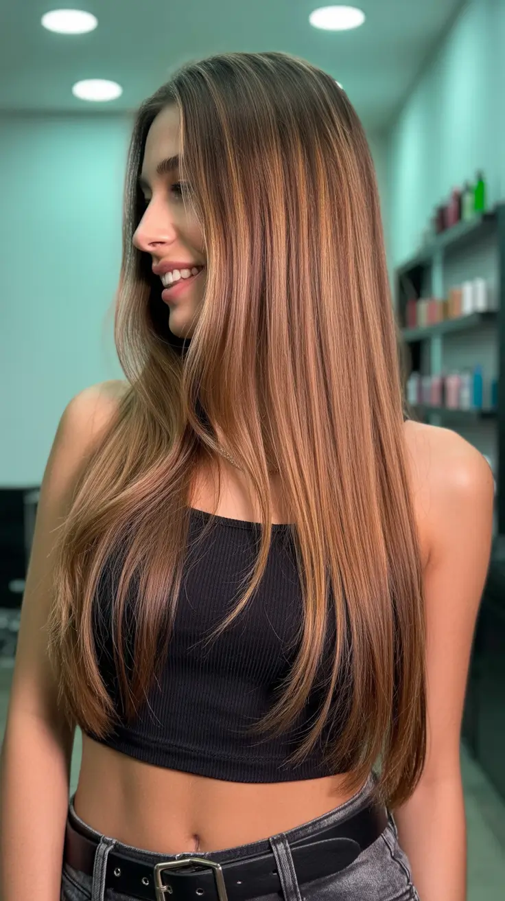 Sleek straight long hair, subtle highlights, spring hair inspiration