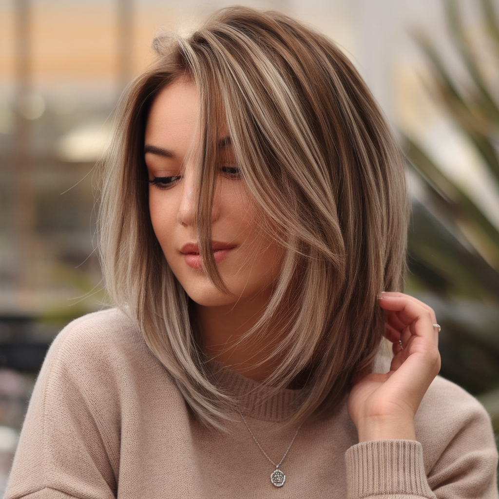 Chic bob with subtle contrast, modern and elegant, spring hairstyle