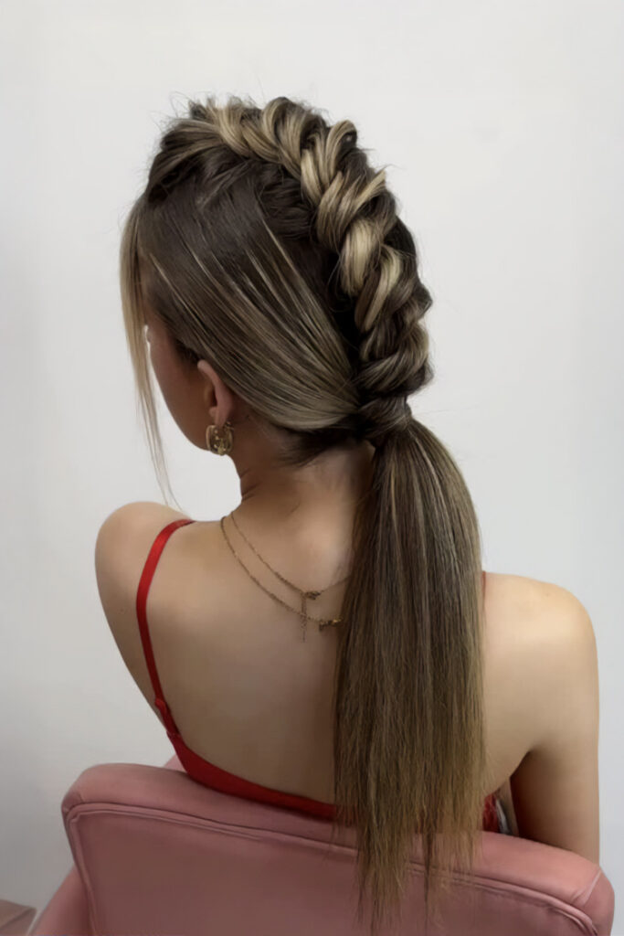 Fishtail braided ponytail, edgy spring hairstyle