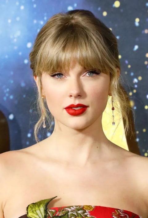 Elegant updo with soft bangs, sophisticated spring hairstyle