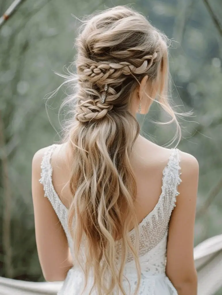 Bohemian braided hairstyle with cascading waves, bridal hair trends