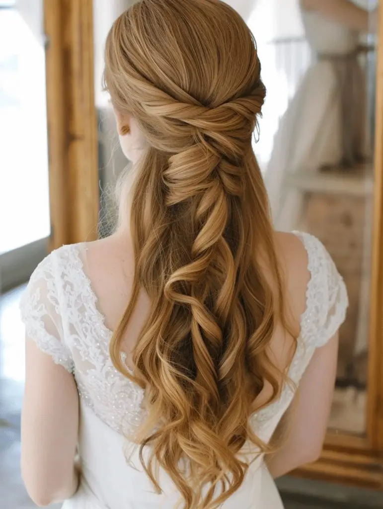 Soft twisted half-updo with loose curls, bridal hairstyle inspiration