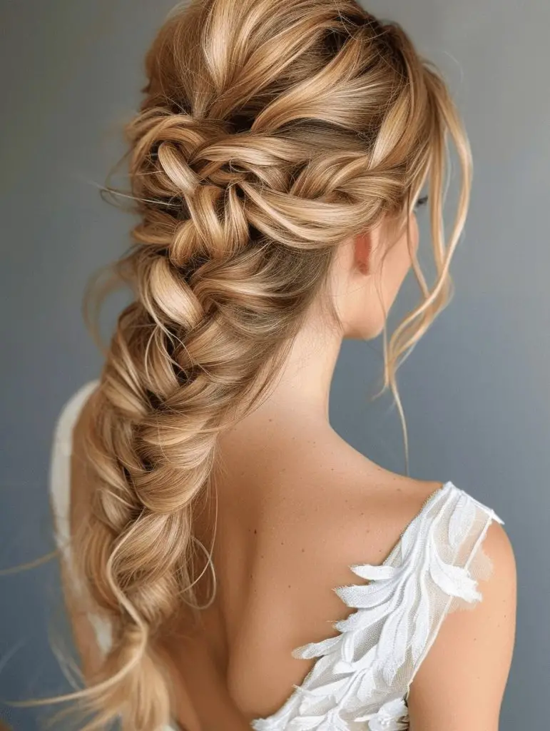 Textured loose braid with volume, trendy bridal hairstyles