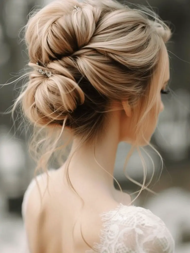 Elegant twisted bun with volume, sophisticated bridal hairstyles