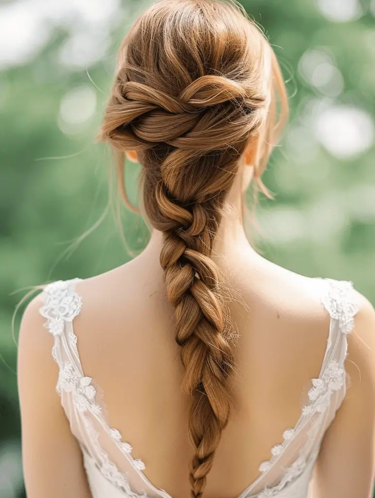 Chic braided hairstyle with loose braid, trendy bridal look