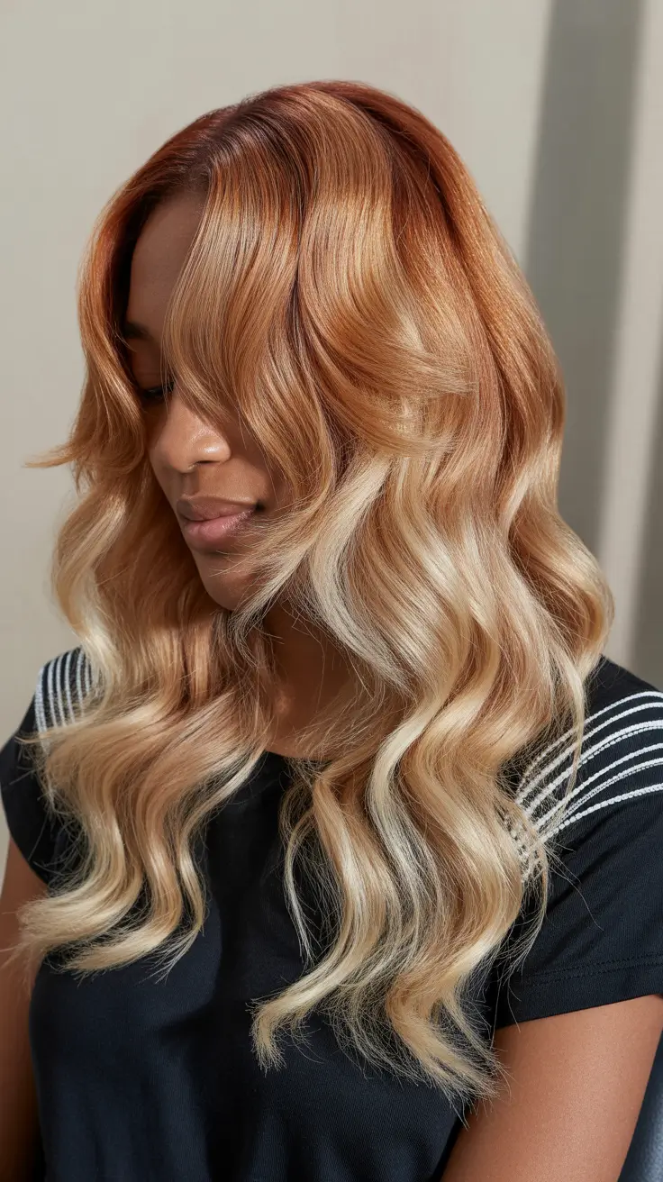 Ombre strawberry blonde waves with soft curls