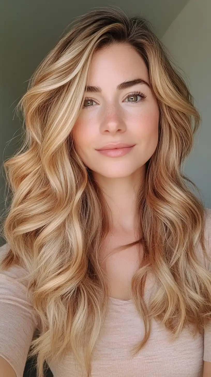 Soft romantic waves in strawberry blonde hair