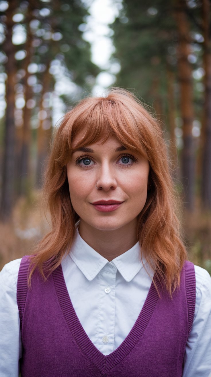 Textured fringe with strawberry blonde color