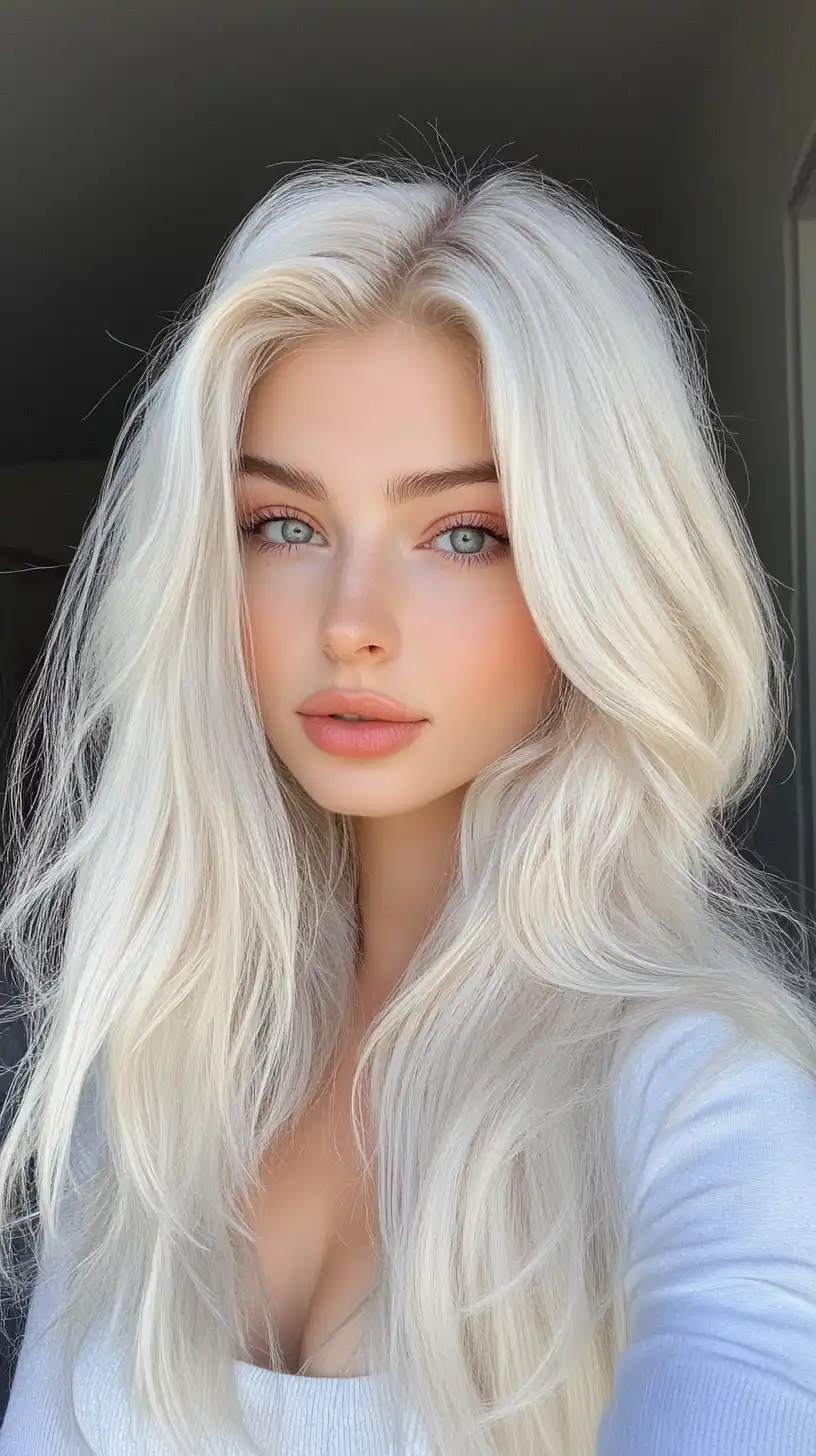 Long platinum blonde hair with soft layers