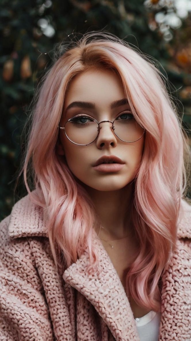 Pastel pink wavy hair with soft texture
