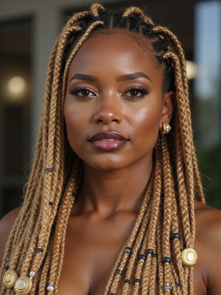 Golden twist braids with beads