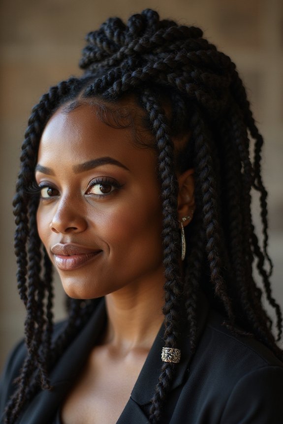 Long braids with subtle red tones