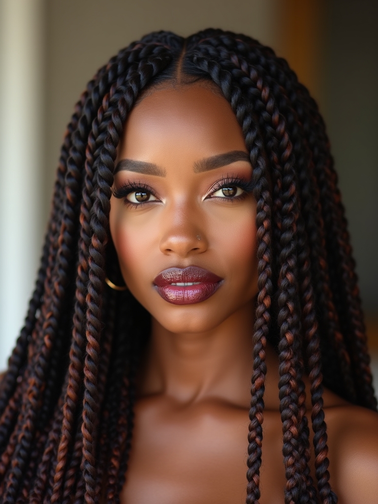 Voluminous twists with golden highlights