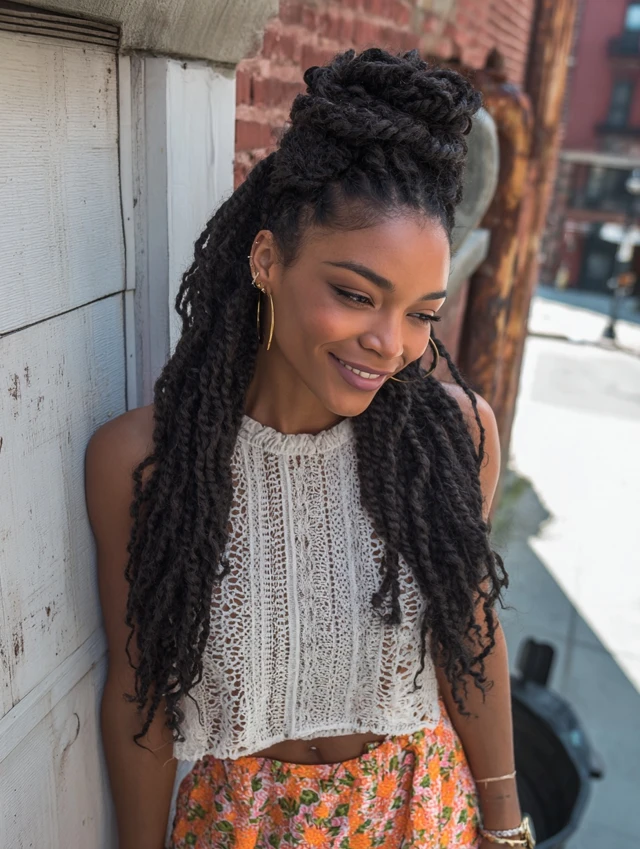 Textured half-up twist with volume