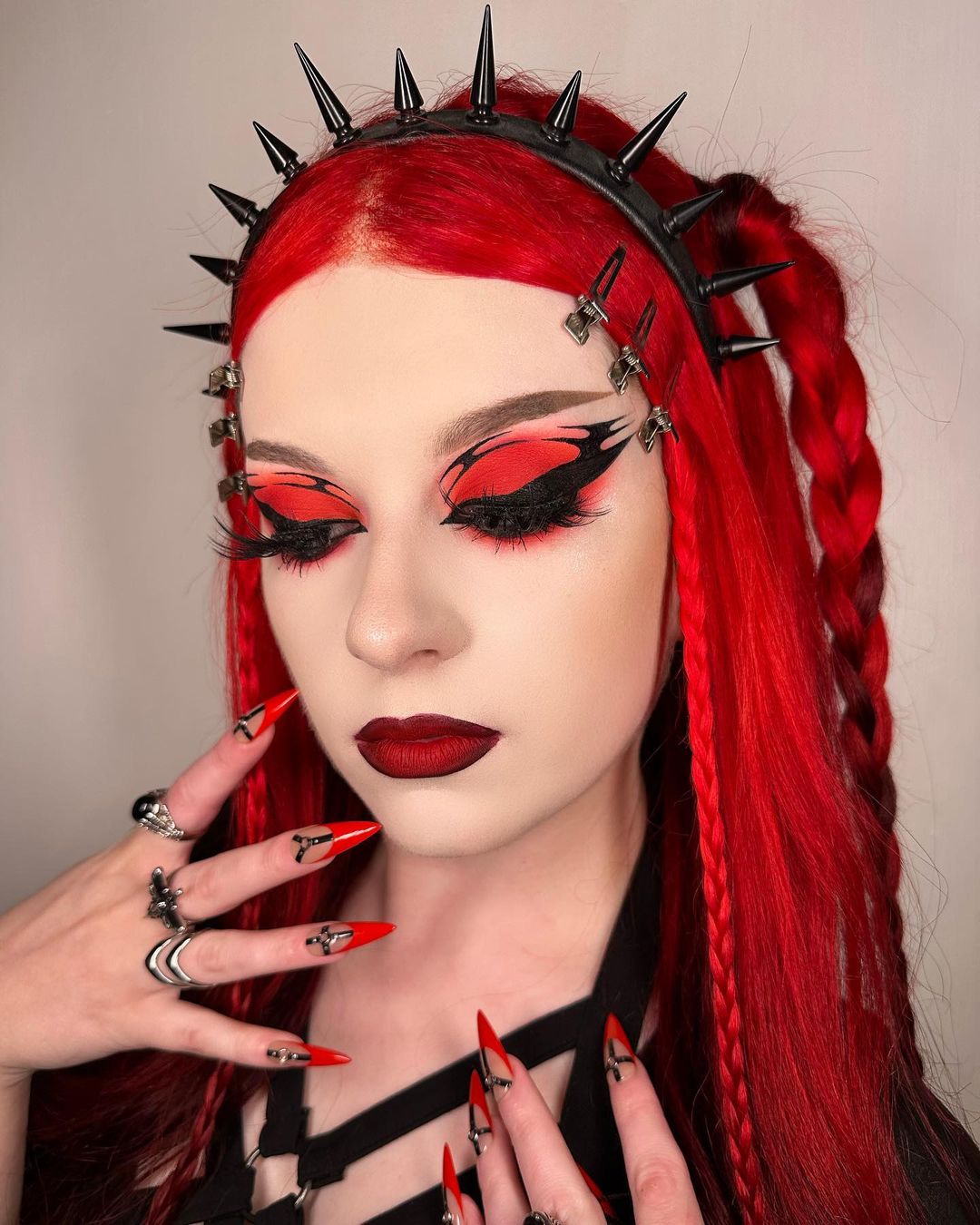 Punk red makeup, bold statement