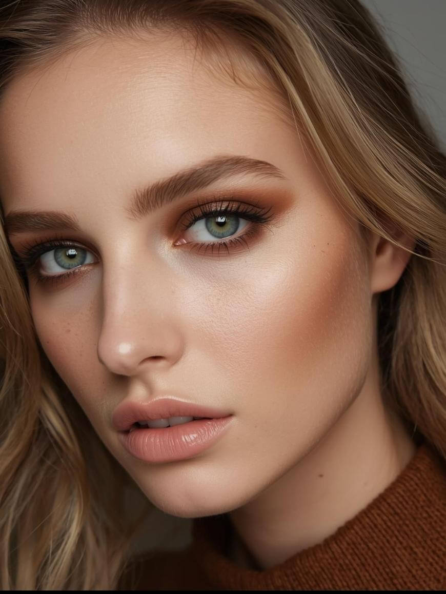 Warm bronze makeup, luminous glow
