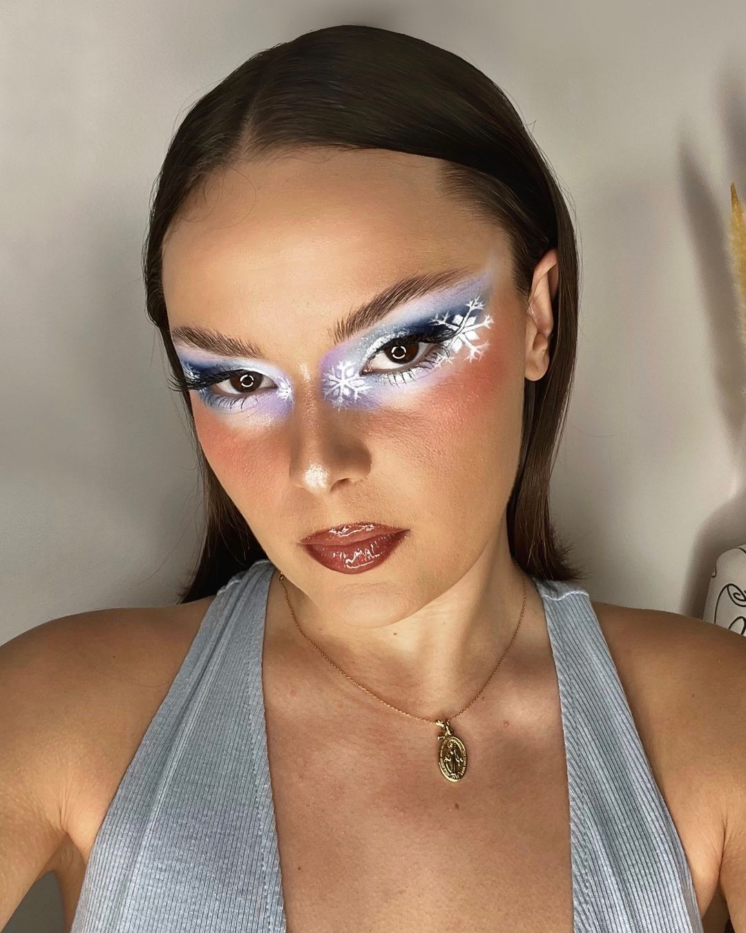 Frosted makeup, icy blue and white