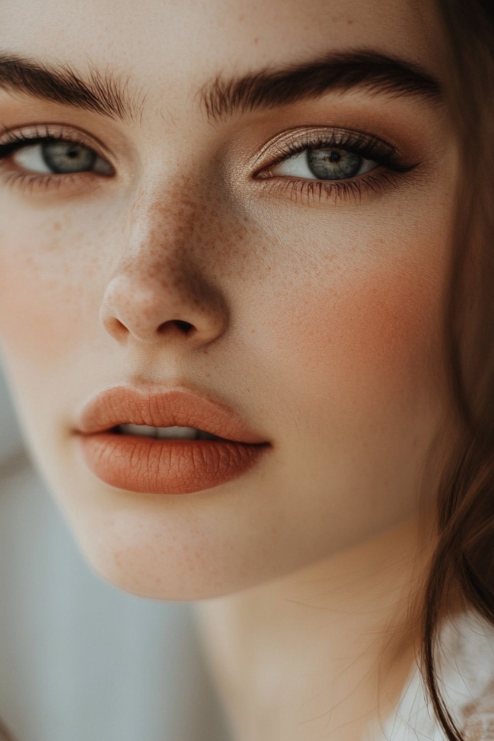 Natural makeup, soft freckles
