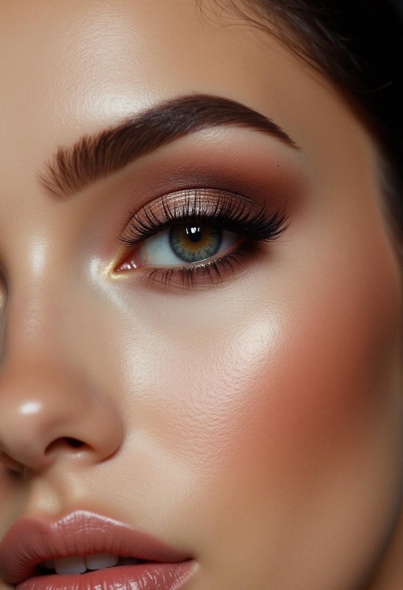 Bronze makeup, glowing skin
