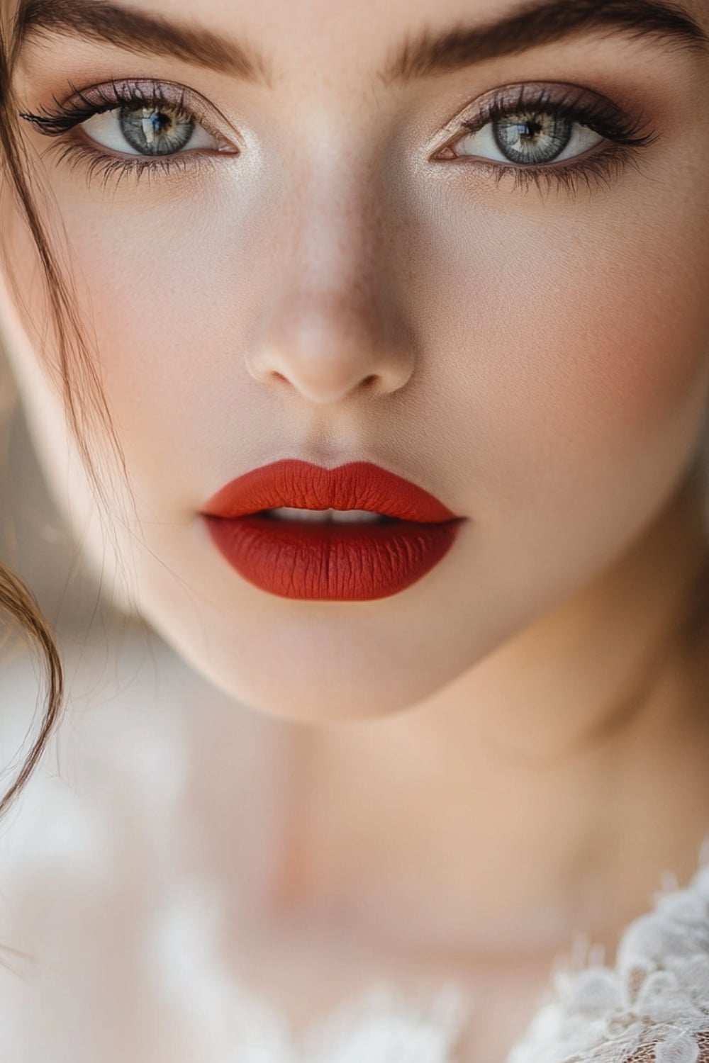 Bold red lips with minimal eye makeup