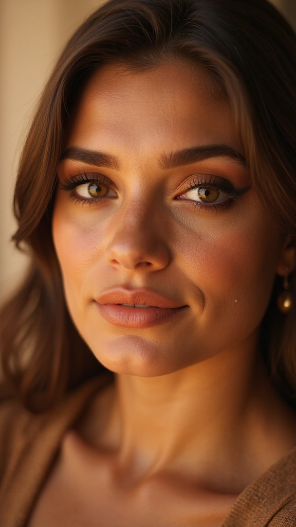 Warm sunset tones with glowing skin