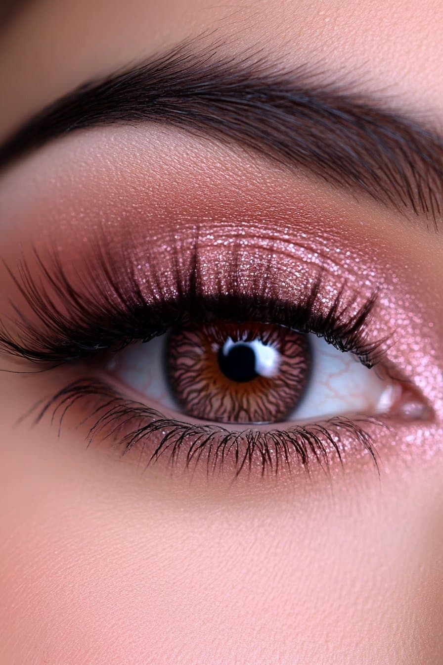 Soft pink eye makeup with delicate shimmer