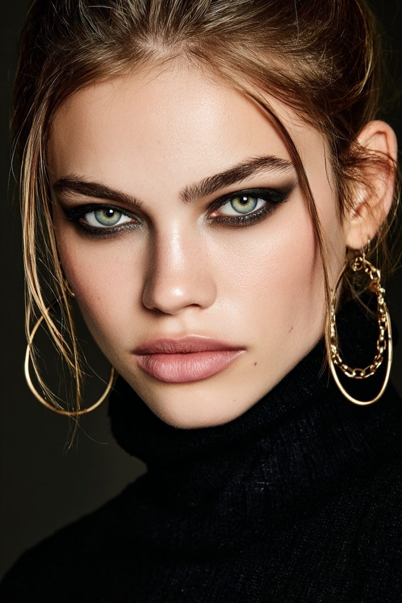 Edgy graphic eyeliner with bold lashes