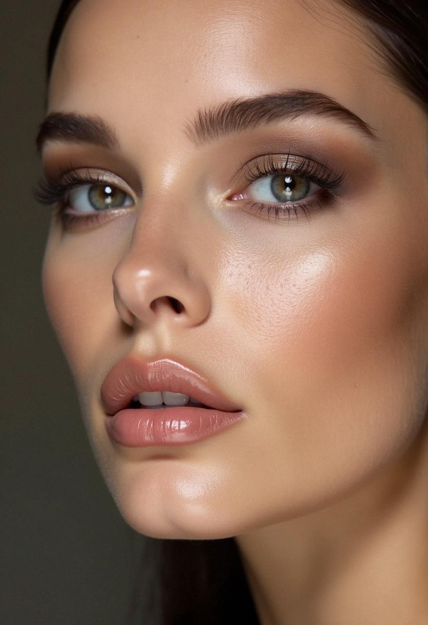 Natural glowing makeup with soft contour