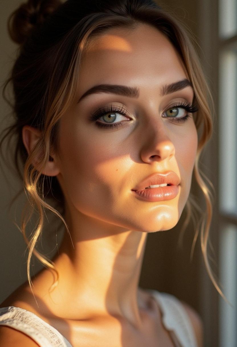 Natural glowing makeup with soft shadow