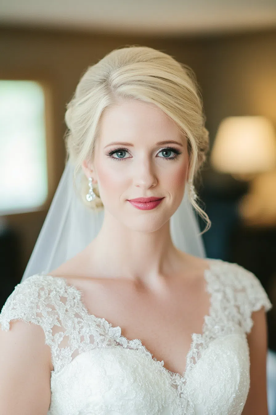 Timeless bridal makeup with elegant updo