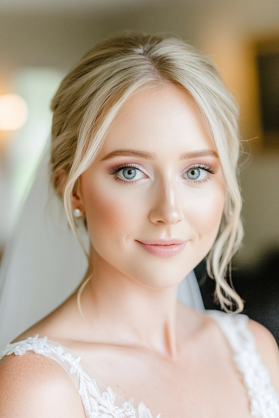 Elegant bridal makeup with soft blush