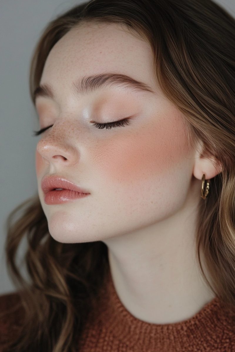 Peach blush and soft lips