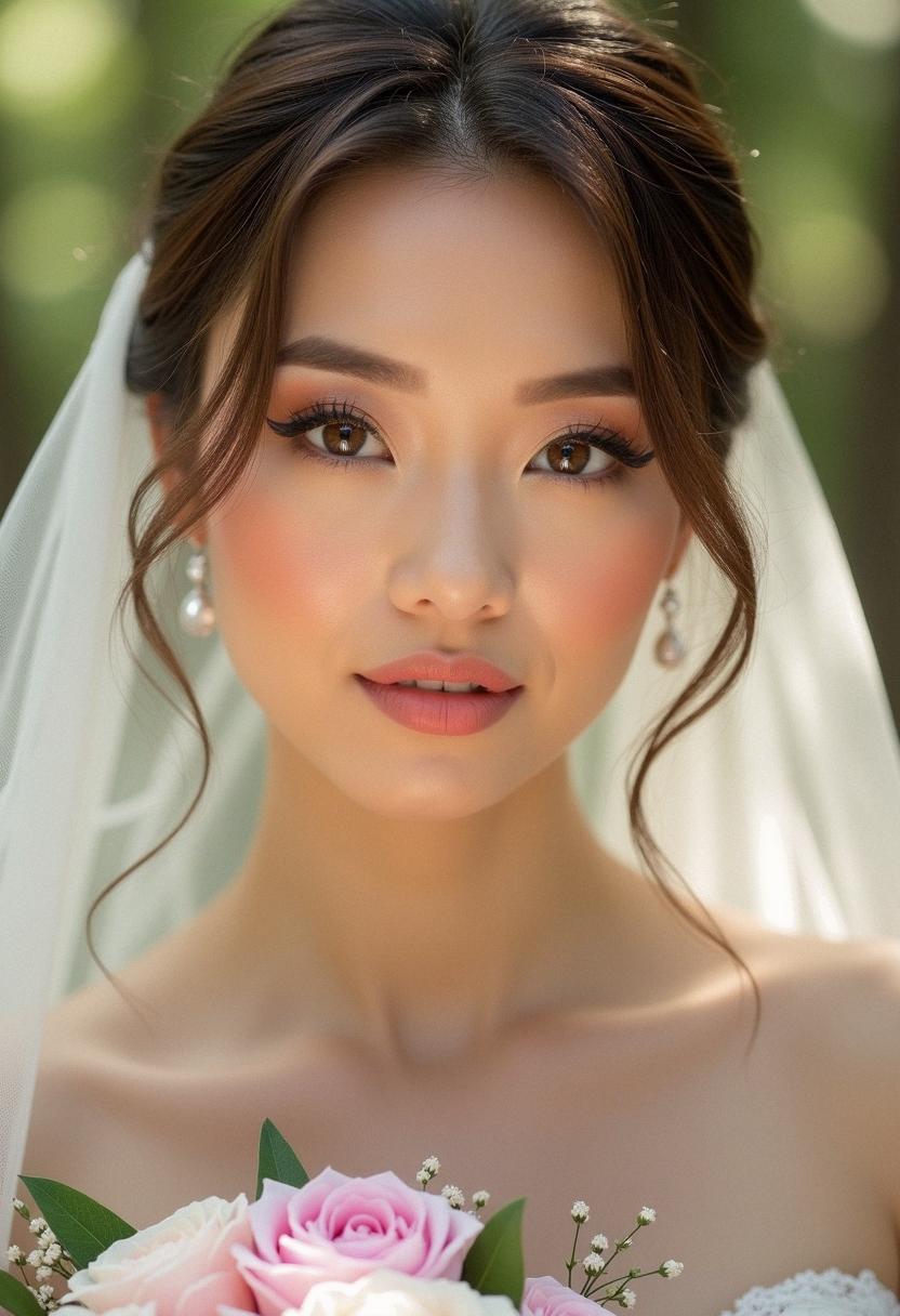 Soft bridal makeup with pinks