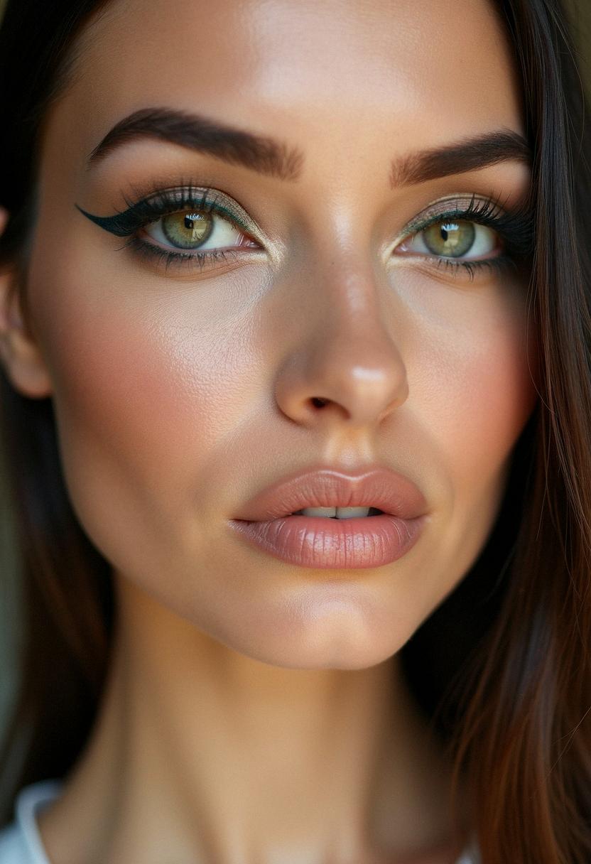 Winged liner with green accent